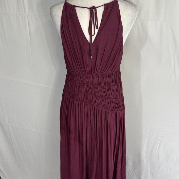 MOULINETTE SOEURS ANTHROPOLOGIE SMOCKED HALTER MIDI DRESS PURPLE RED SIZE 2 - Picture 7 of 9